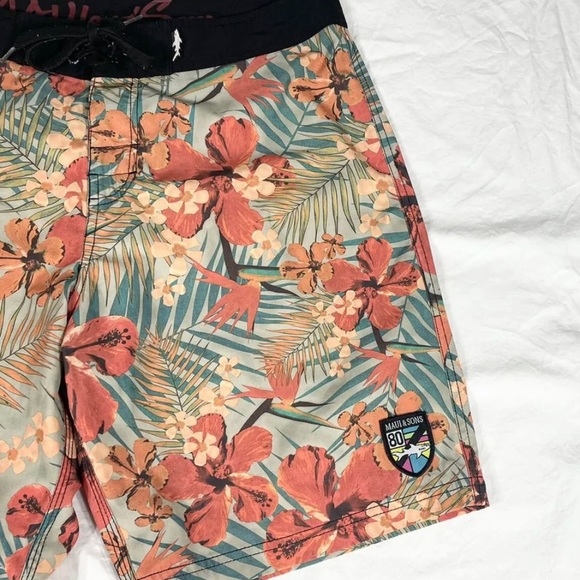 Maui And Sons Mens Floral Multicolor Swin Board Shorts Size 34 - Picture 2 of 10